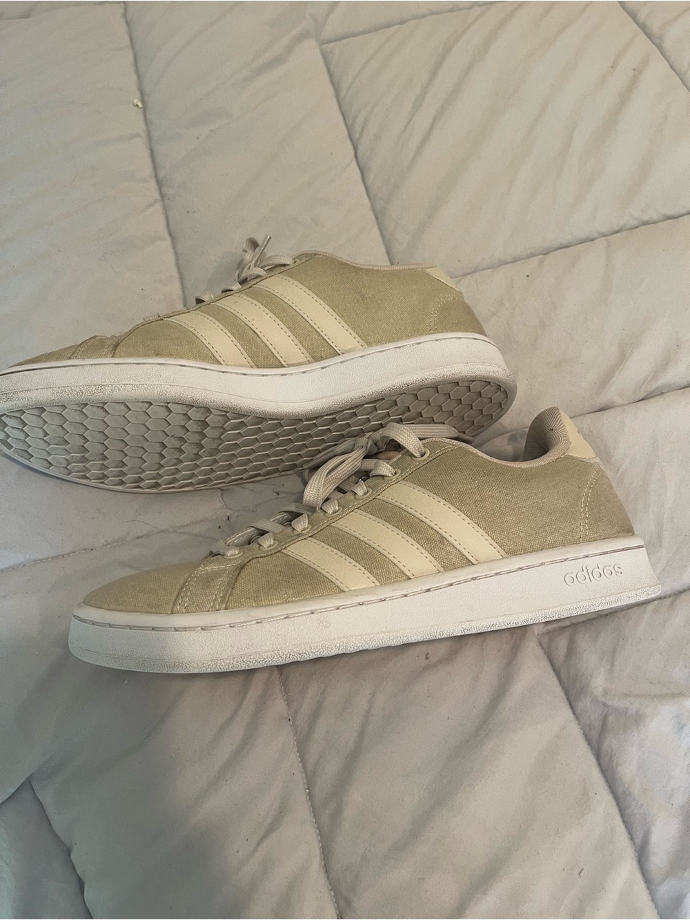 adidas Beige Canvas Low-Top Sneakers with White Accents - Picture 3 of 4